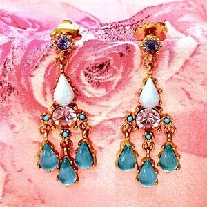 VINTAGE Gemstone Chandelier Post-Backed Earrings